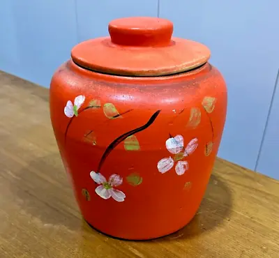 RETRO 1930s Stoneware Cookie Jar W Hand Painted Paperwhites RRP Co 9  • $39.99