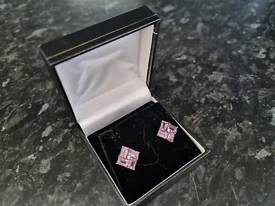 QVC 9ct Gold Amethyst / Diamond Earrings • £110