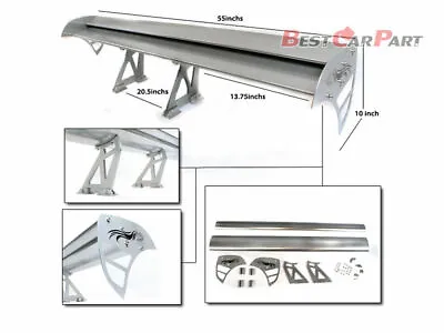 Rtunes 55  Type S Universal Aluminum GT Double Deck Spoiler Wing SILVER Toyota • $1034.99