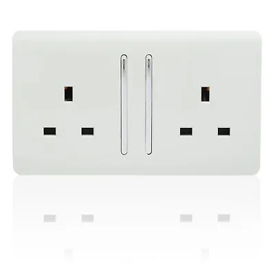 Trendi 2 Gang Artistic Modern White Glossy 13 Amp Long Switched Plug Socket • £11.95