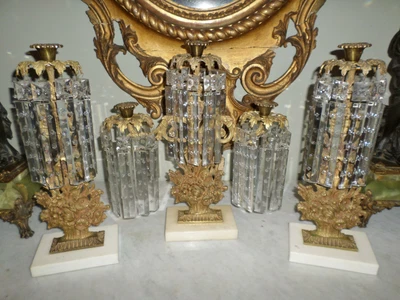 $895 • Buy SPECTACULAR! Antique Three Piece Girandole Set /Candelabra Huge 7  Crystal Prism