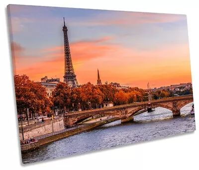 Eiffel Tower Sunset River Seine Print SINGLE CANVAS WALL ART Picture • $74.99