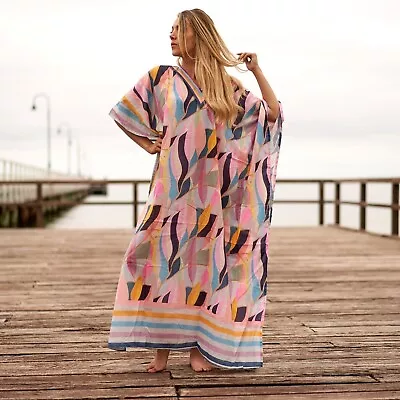 Silk Kaftan For Women Long Caftan Resort Wear Vacation Beach Dress - SK04 • $56.06
