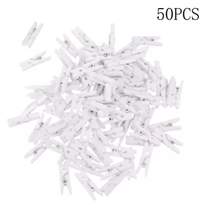 50X Mini White Wooden DIY Handmake Po Paper Peg Scrapbooking Clips. • £2.66