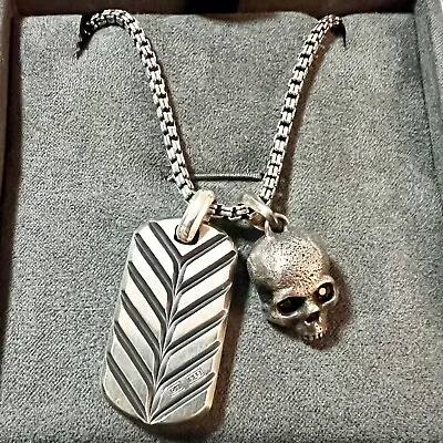 David Yurman - 35 Mm Tag Pendant And Skull Amulet With Black Diamond Eyes • $750