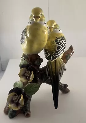 Vintage Lefton Yellow Parakeet Budgies Birds On Branch Ceramic Figurine Statue • $31