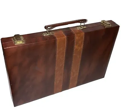 Vintage Backgammon By Cardinal Travel Set Brown Faux Leather Case 15  X 9.5  • $29.25