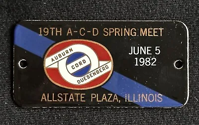 1982 19th Auburn Cord Duesenberg Spring Meet Dash Plaque Allstate Plaza Illinois • $76.50