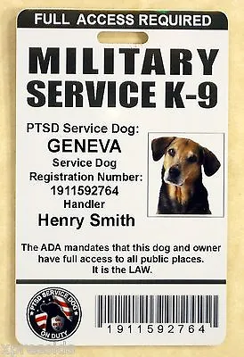 $19.95 • Buy Military Ptsd Service Dog Id Card Service K-9 Id Badge Ada K-9 Tag # 17