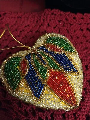 Beautiful Vintage Hand Beaded Heart Christmas Ornament • $12