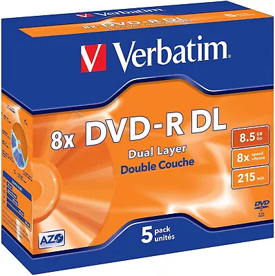 Verbatim 43596 AZO 8x Dual Layer DVD-R - Jewel Cased 5 Pack • $15