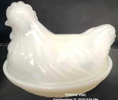 Hazel Atlas White Milk Glass Small Hen On Nest Candy Dish Trinket Box 1902-1987 • $19