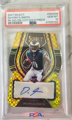 2021 Select Devonta Smith Rookie Signatures Gold Die Cut /10 PSA 10 • $499