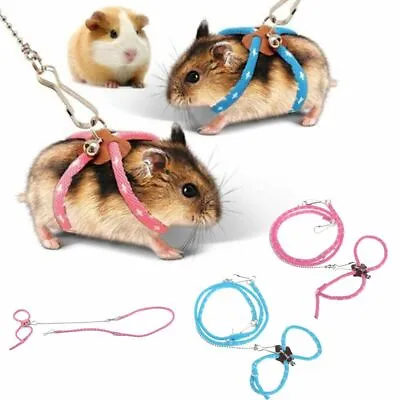 Adjustable Pet Rat Hamster Harness Rope Ferret Finder Lead Leash With Bell • £6.24