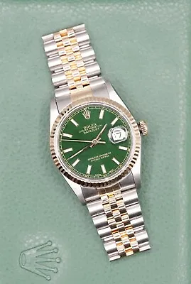 Gents Steel & Gold Rolex Datejust 36mm 16233 Custom Green Baton Dial • £5995