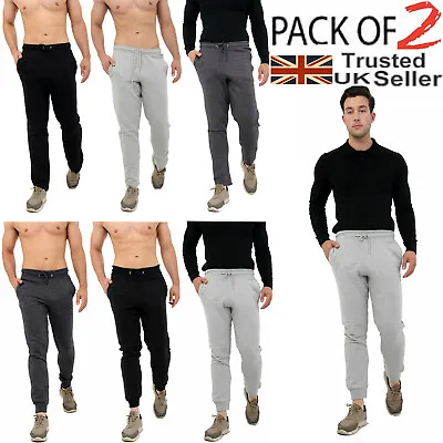 2 PACK Mens Slim Fit Tracksuit Bottoms Skinny Joggers Sweat Pants Gym Trousers • £16.95