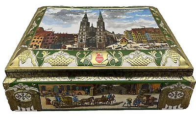 Vintage Tin Large Box German Lebkuchen Nurnberg E Otto Schmidt Cookies Gold Old • $27.99
