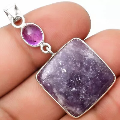 Natural Purple Lepidolite & Amethyst 925 Sterling Silver Pendant Jewelry P-1098 • $11.49