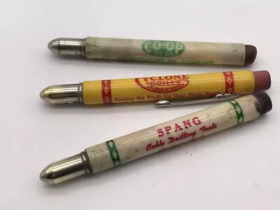 3 VTG Advertising Bullet Pencils Cyclone Spang Coop Oil Yellow Red Aurora ILL PA • $12.99