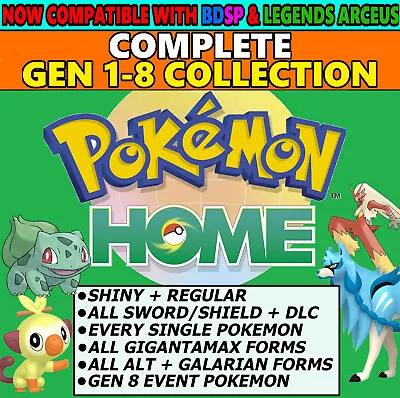 $12.56 • Buy Pokemon Home COMPLETE GEN 1-8 Dex Shiny + Non Shiny, ALL DLC, Forms, GMax, Event