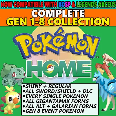 Pokemon Home COMPLETE GEN 1-8 Dex Shiny + Non Shiny ALL DLC Forms GMax Event • $12.74