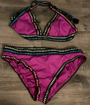 LA BLANCA 2 Piece Colorful Bikini Swimsuit (no Size) 32 W 10” W To Crotch Sm Top • $8.50