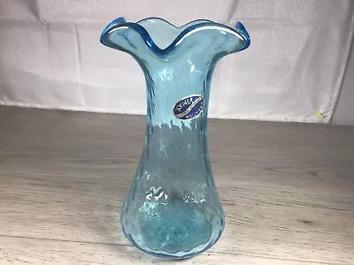 Vintage Mid-Century Lt-Blue Hand Blown Marked Vimax ItalyGlass Art Vase 9 In • $38.99