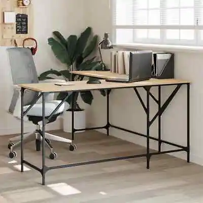 Industrial Wooden Home Office L-Shape Corner Computer Desk Table Metal Frame • £90.99
