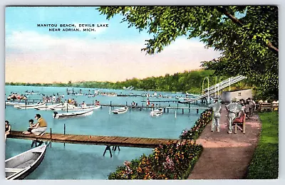 Adrian Michigan Manitou Beach Devils Lake Boats Antique Vintage Post Card • $5.99
