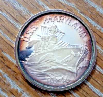 $35 • Buy U.S.S. MARYLAND BB-46  ARIZONA MUSEUM PEARL HARBOR-1 Troy Oz..999 Silver