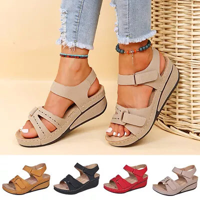 Ladies Slingback Womens Sandals Casual Orthopedic Wedge Summer Walking Shoes UK • £12.76