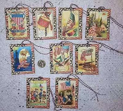 9~Vintage~4th Of July~Patriotic~Linen Cardstock~Gift~Hang~Tags • $10