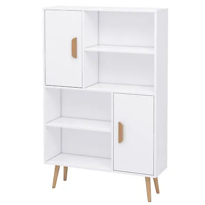 HOMCOM Free Standing Bookcase Shelves Unit Storage Cabinet W/ Two Doors White • £49.99