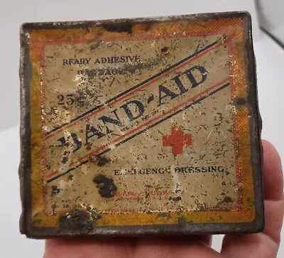 Antique 1920's Band Aid Metal Hinged Lid Flat First Aid Box Container • $16.24