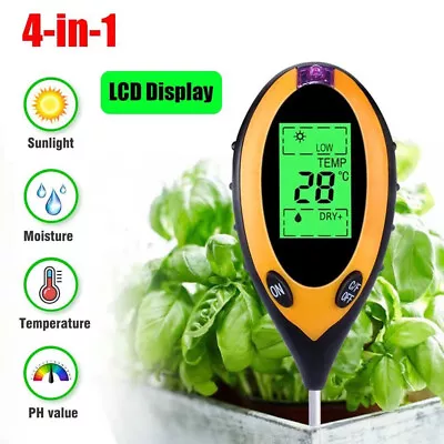 4 In 1 LCD Digital PH Tester Soil Water Moisture Light Temperature Test Meter • $11.68