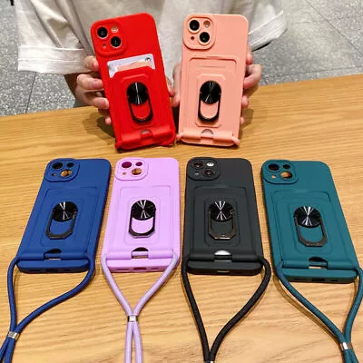 $13.44 • Buy Lanyard Phone Case With Card Slot For IPhone 7 8 + X XR 12 13 Pro Max Ring Stand