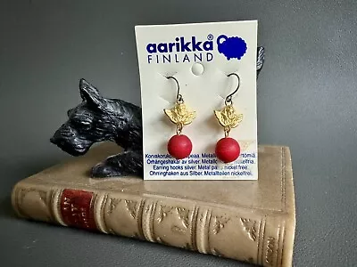 Aarikka Finland - Dangle Earrings Red Wood RARE Design With Gold Angels NWT • $32.20