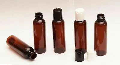  2 Oz Plastic Amber PET Bottles W/ Dispensing Black Caps Travel Size 10 PACK  • $19.99