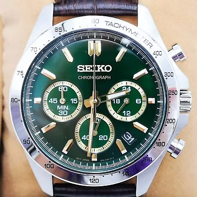 SEIKO Spirit SBTR017 Green Chronograph Quartz Leather Band Men Watch New In Box • $131