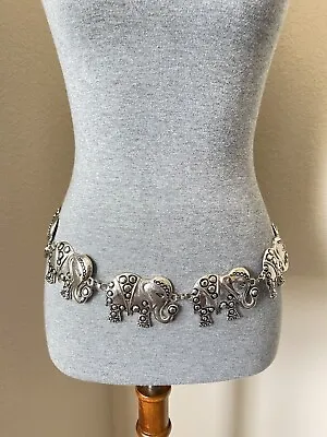 Mimi Di Ni Vintage 1998 Silver-Tone Elephant Concho Chain Belt • $27.99