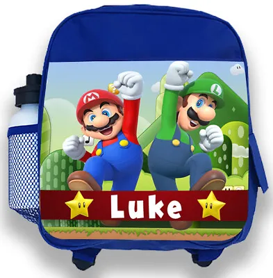 Personalised Kids Blue Backpack Any Name Mario Bros Boys Childrens School Bag • £19.99