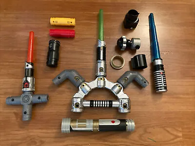 Disney Star Wars Build Your Own Lightsaber Blue Green Peices Hasbro Parts Lot • $19.99