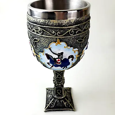 Metal Goblet Chalice Medieval Knight On Horseback Decorative DrinkWare  • $20