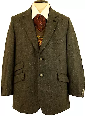 Crombie Mens 44r Grey Mix Elbow Patch Tweed Jacket • £39