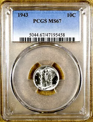 1943 PCGS MS67 Mercury Dime 100% White (458) • $89