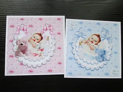 2 X Baby Boy/ Baby Girl  ON A LACED BIB Card Toppers & Sentiments • £1.30