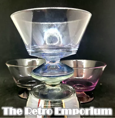 Glass Dessert Bowls Set Of 4 Harlequin Footed Glass DISHES RETRO VIntage Ice Cre • $13.13