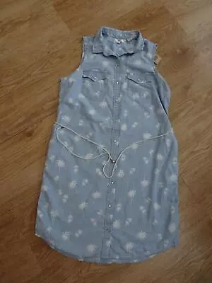 LEVIS Ladies Light Blue Denim Palm Tree Sleeveless Button Thru Dress LARGE UK 12 • £11.99