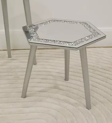 Sparkly Silver Hexagon Mirrored Glass Diamond Crush Side End Display Table 40cm • £44