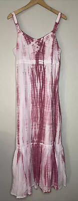 J Jill Ibiza Tiered Pink Maxi Dress Tie Dye Lined 100% Cotton Beachy Comfy M • $19